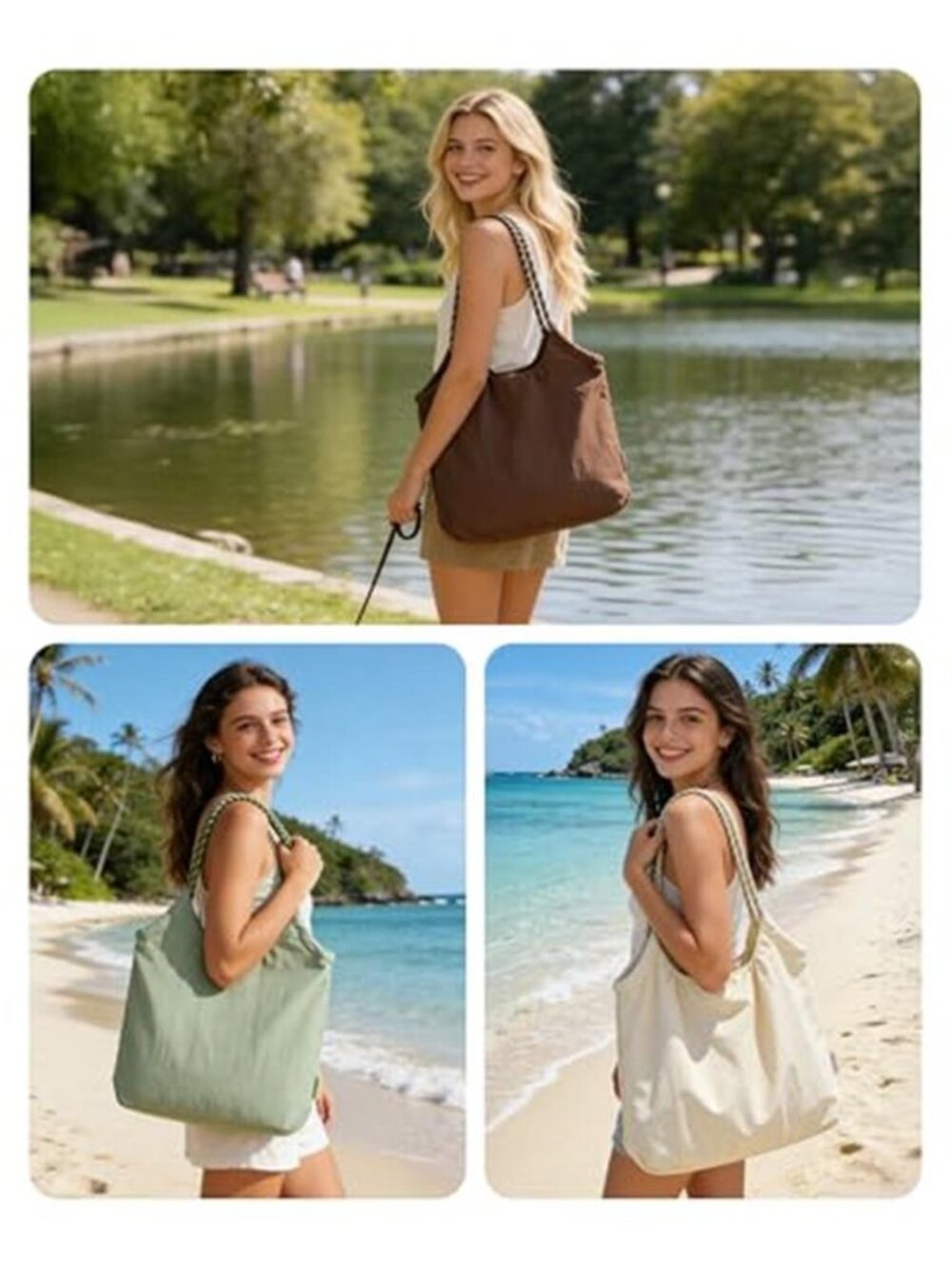 Beach Bags for Women Tote Bag with Zipper Travel Tote - Picture 2 of 6